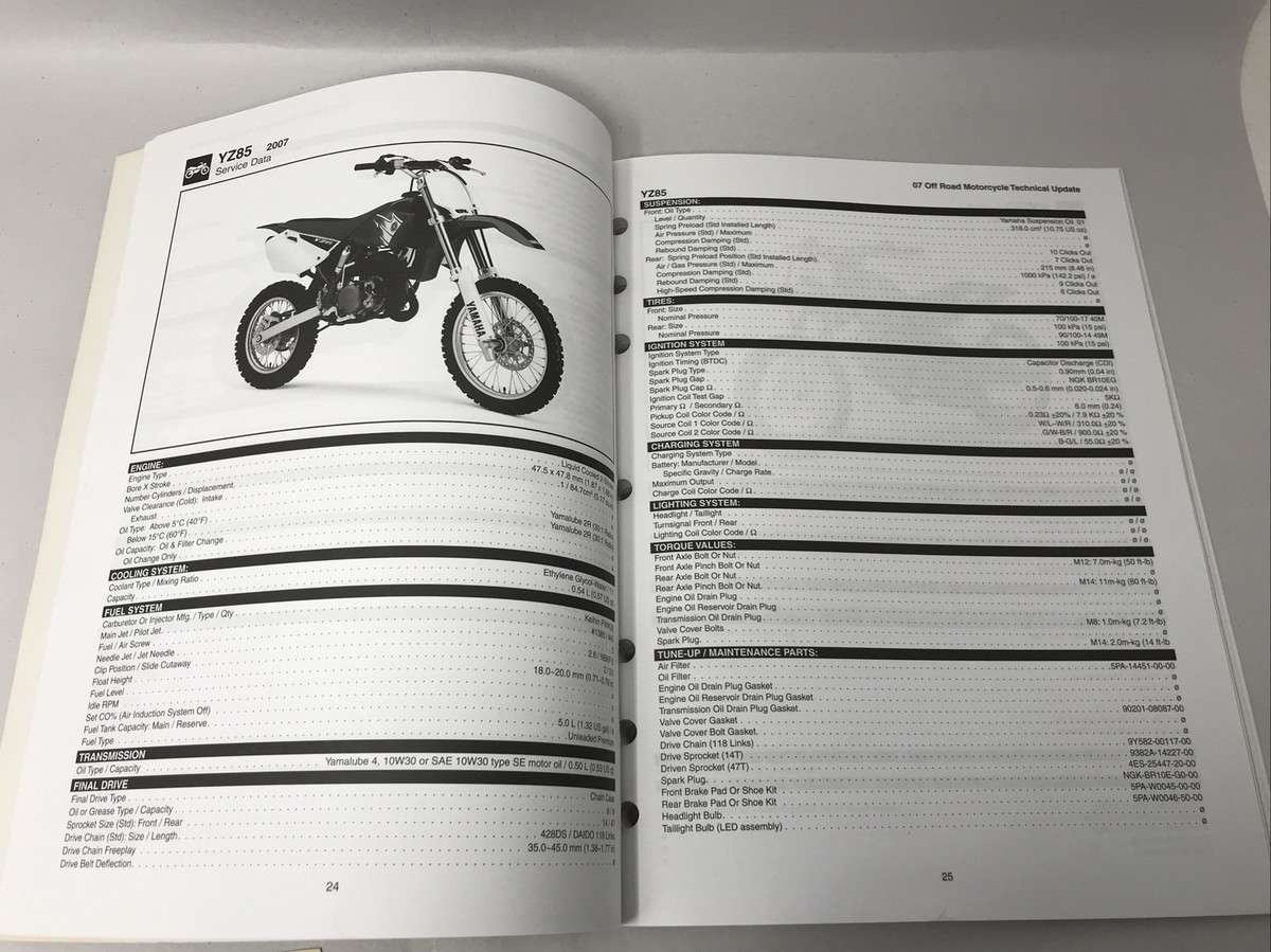 2007 Yamaha Off Road Motorcycle Technical Update Service Manual