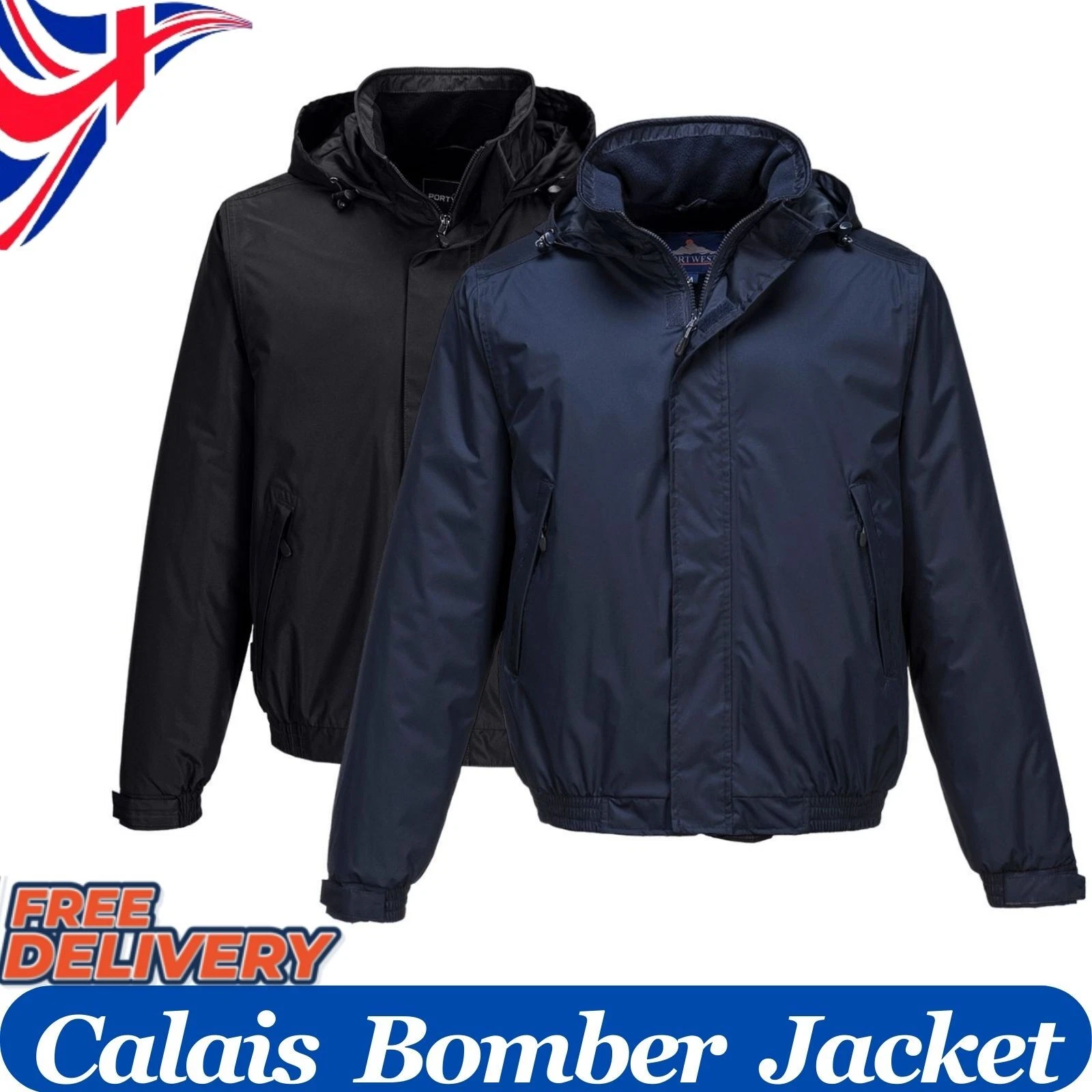 Portwest Calais Waterproof Breathable Bomber Jacket Fleece Lined Hooded Coat