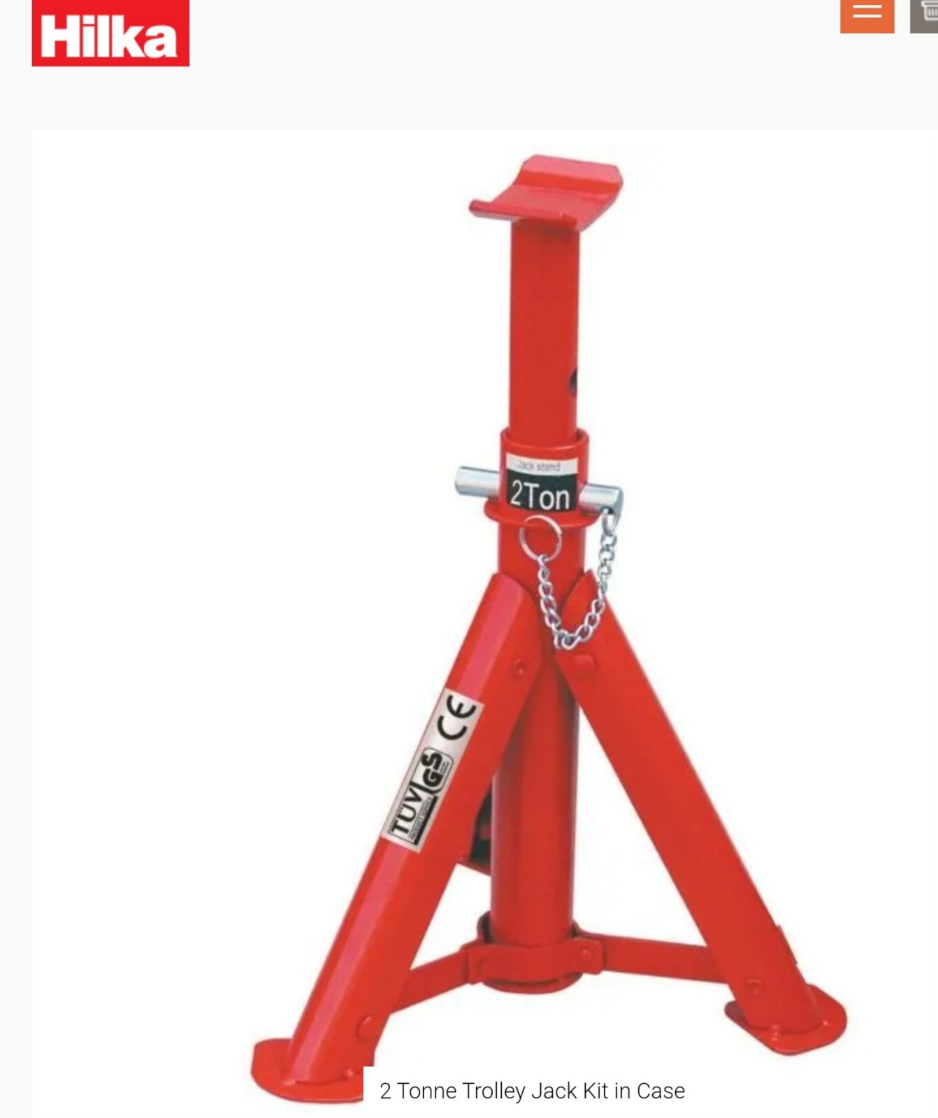 Hilka 2 Tonne Trolley Jack Kit 2 x Axle Stands + 2 x Wheel Chocks Car