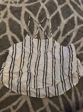 Striped Black and White Floral Forever 21 Tank Top