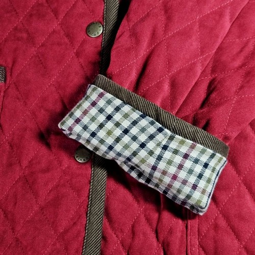 Orvis Deep Red Quilted & Corduroy Lined Adjustable Waist Snap Front Barn Coat - Picture 6 of 16
