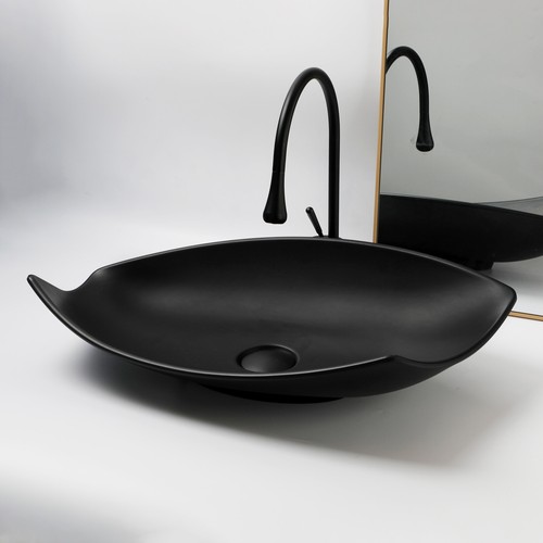 Fregadero de baño de resina de piedra de 22 pulgadas negro para grifo mezclador drenaje combinado - Imagen 4 de 46