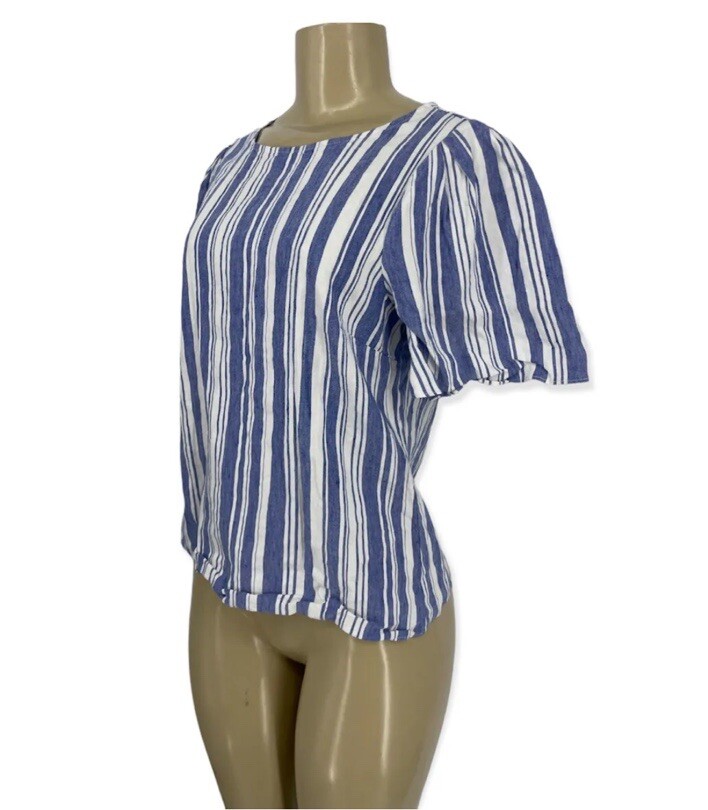 CABI Small Women Wing Top Striped Linen Blend Blouse 5343 Puff