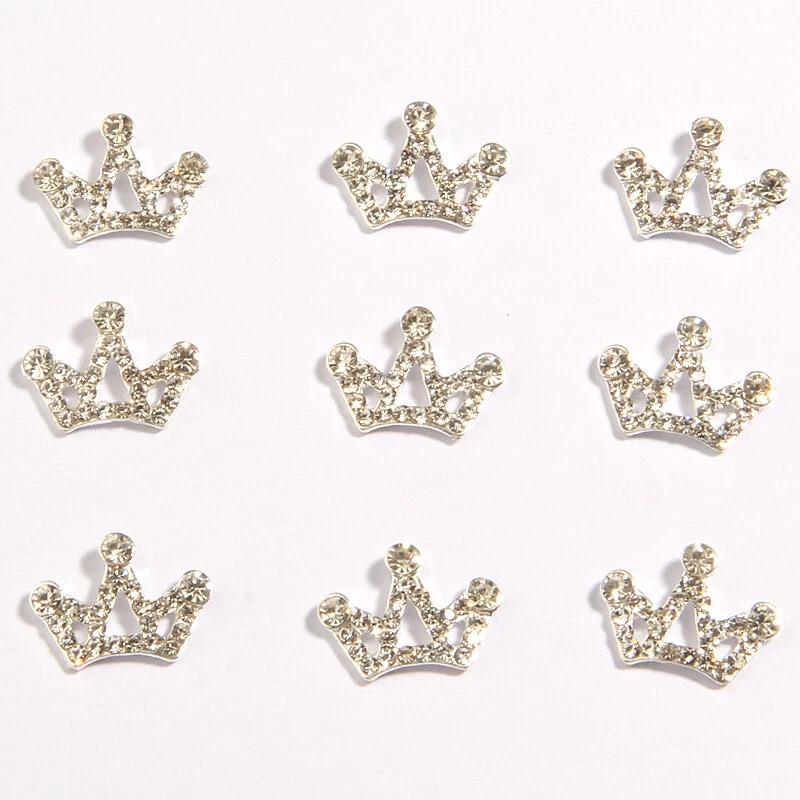 30Pcs 13*18mm Silver Crystal Crown Rhinestone Buttons Flatback For Wedding - Image 3 of 3