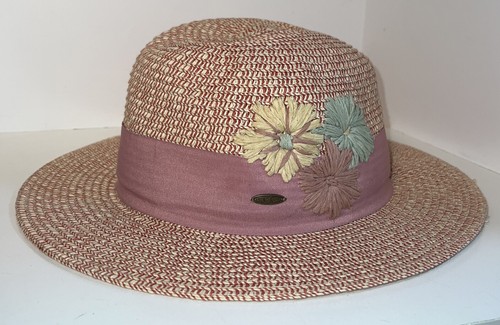 C.C. Floral Embroidered Panama Hat Adjustable Rose Hat Band