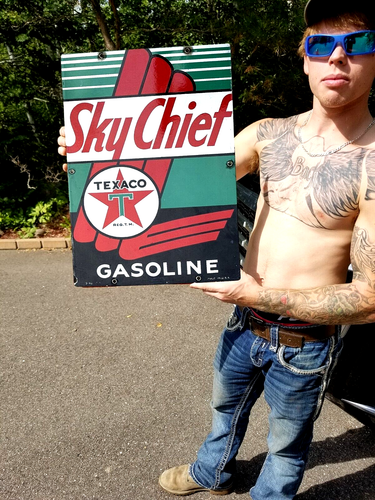 Vintage Texaco Sky Chief Gasoline Pump Porcelain Metal Sign Gas Oil ...
