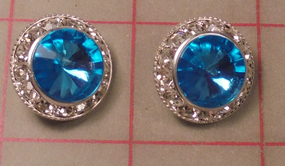 5 botones de caña de diamantes de imitación de metal plateado turquesa aguamarina acrílico joya 7/8" 22 mm Foto 3 de 4