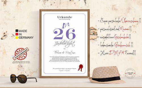 Hochzeitstag Geschenk Urkunde 1-80 Hochzeitstag Ehejubiläum wählbar - Bild 189 von 567