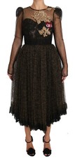 DOLCE & GABBANA Dress Black Gold Crystal Heart A-line IT44 / US10 / L RRP $8800