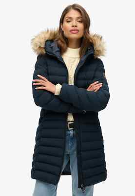 Superdry FUJI FAUX FUR HOOD MID LENGTH Gr. 40 Damen Steppmantel UVP: 149  (7362)