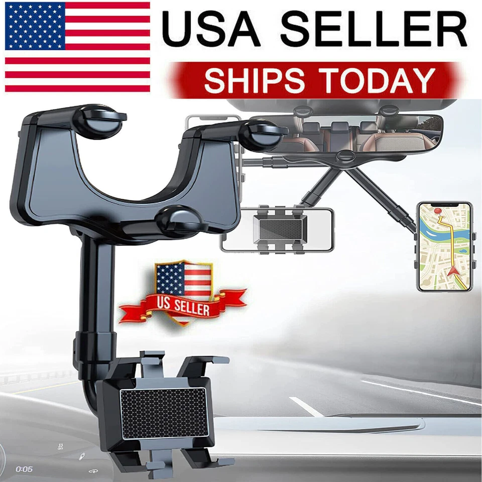 Автомобильный держатель для телефона 360° вращающееся и выдвижное зеркало многофункциональный для заднего вида