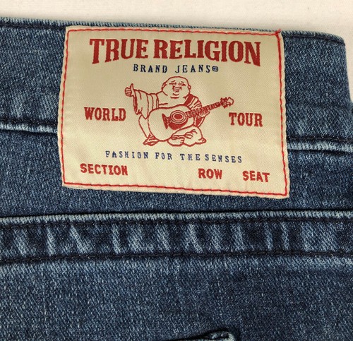 NUEVO CON ETIQUETAS TRUE RELIGION Hombres Ricky Pantalones de mezclilla relajados calce recto 38 X 34 lavado medio de marea - Imagen 9 de 17