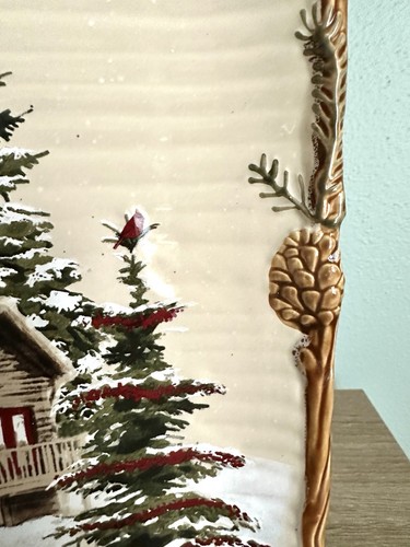 St. Nicholas Square “Snow Valley” Square Plate Cabin Pine Tree 10 1/2” - Picture 6 of 8