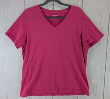 Lands End Size Large Relaxed Fit Pink V Neck Short Sleeve Womens Top