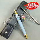 BID MB Meisterstuck 163 RollerballPen Light Blue/Gold Trim w/ Leather Pen Case — photo 1