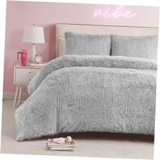 Shaggy Faux Fur Comforter Set - Soft and Cozy 3-Piece Machine Full/Queen Grey