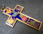 VINTAGE cross pendant Large colorful purple stained glass window enamel gold — photo 4