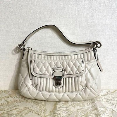 COACH Quilted White Handbag Classic Tote Womens Designer Bag Elegant Finish