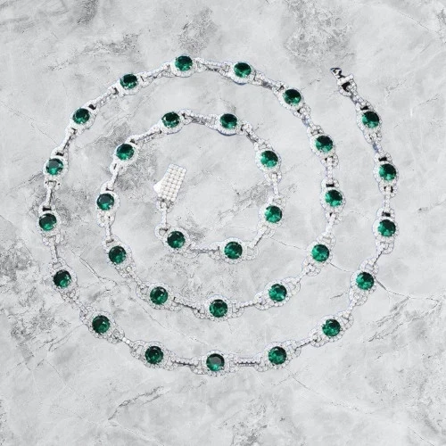 25Ct Round Cut Lab Created Green Emerald Tennis Necklace 14K White Gold Plated - Image 4 of 4
