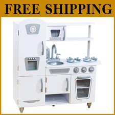 Vintage White Wooden Play Kitchen with Ice Maker Phone