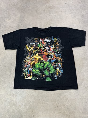 Vintage Y2K Marvel Mad Engine Avengers Hulk Iron Man T Shirt Black X-Large 2000s