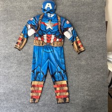 Marvel Captain America Costume Kids Small Blue Excellent Muscle Chest Mask