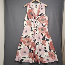 Ann Taylor Factory Floral Dress Womens 14 Pink Sleeveless Fit & Flare Midi