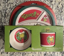 Dr. Seuss The Grinch Bamboo Mealtime 3 Piece Toddler Plate, Bowl, Cup Bpa Free