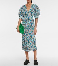 GANNI Floral-print Pleated Georgette Midi Dress 40 US 10