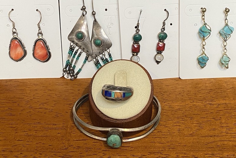 Southwest Sterling Turquoise Earrings, Ring, Cuff Mixed Jewelry Lot of 6