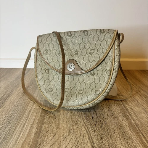 Vintage Christian Dior Sac bandoulière en toile marron nid d'abeille monogramme AUTH