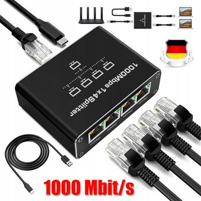 Switch LAN-Splitter 1000 Mbps für Internet 4 Gigabit-Ethernet-Ports DC 5V Type-C