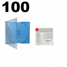 100 SLIM BLUE Color CD Jewel Cases  100 OPP Bags