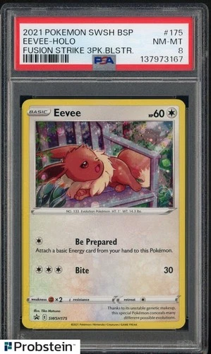 2022 Pokemon SWSH BSP Fusion Strike Three  Blstr #175 Eevee Holo PSA 8