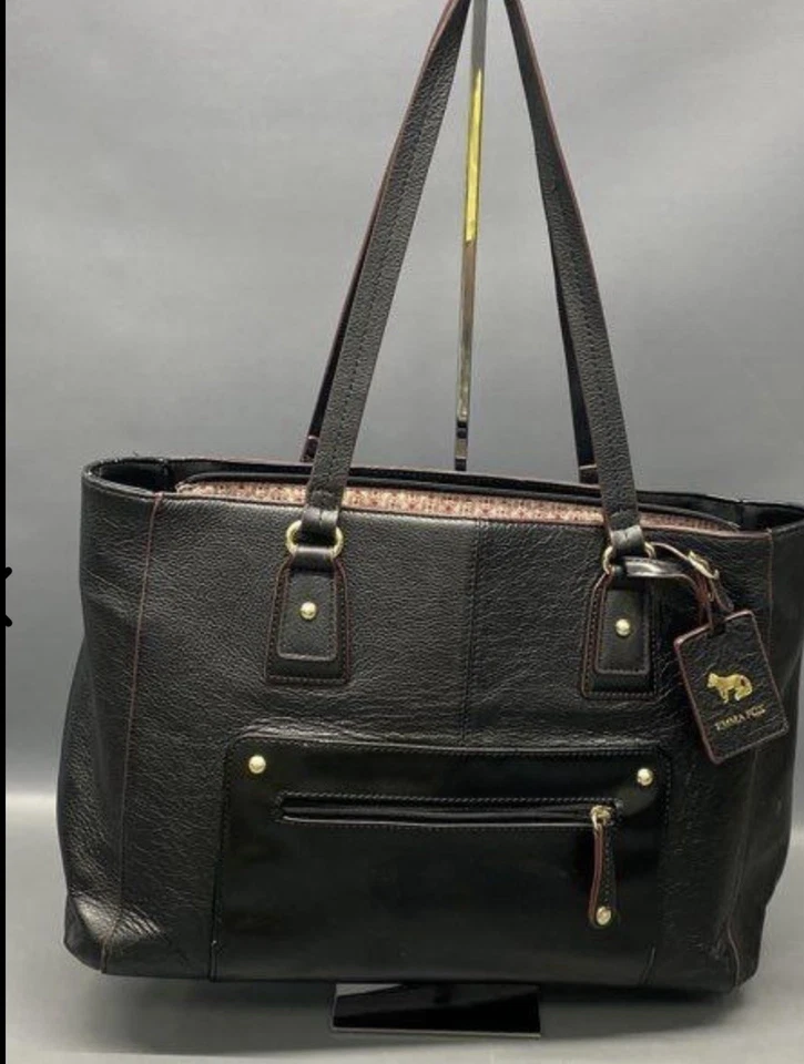 Bolso de hombro Emma Fox de cuero negro dividido con cremallera superior Foto 2 de 4