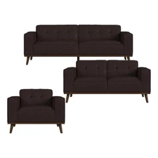 Fate 3PC Living Room Set in Pebble Brown Sofa Loveseat and Chair
