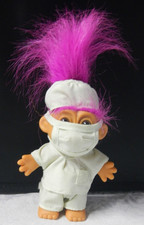 Russ Troll Doll Doctor Surgeon Nurse Medical Scrubs Pink Hair 5" Tall Vintage