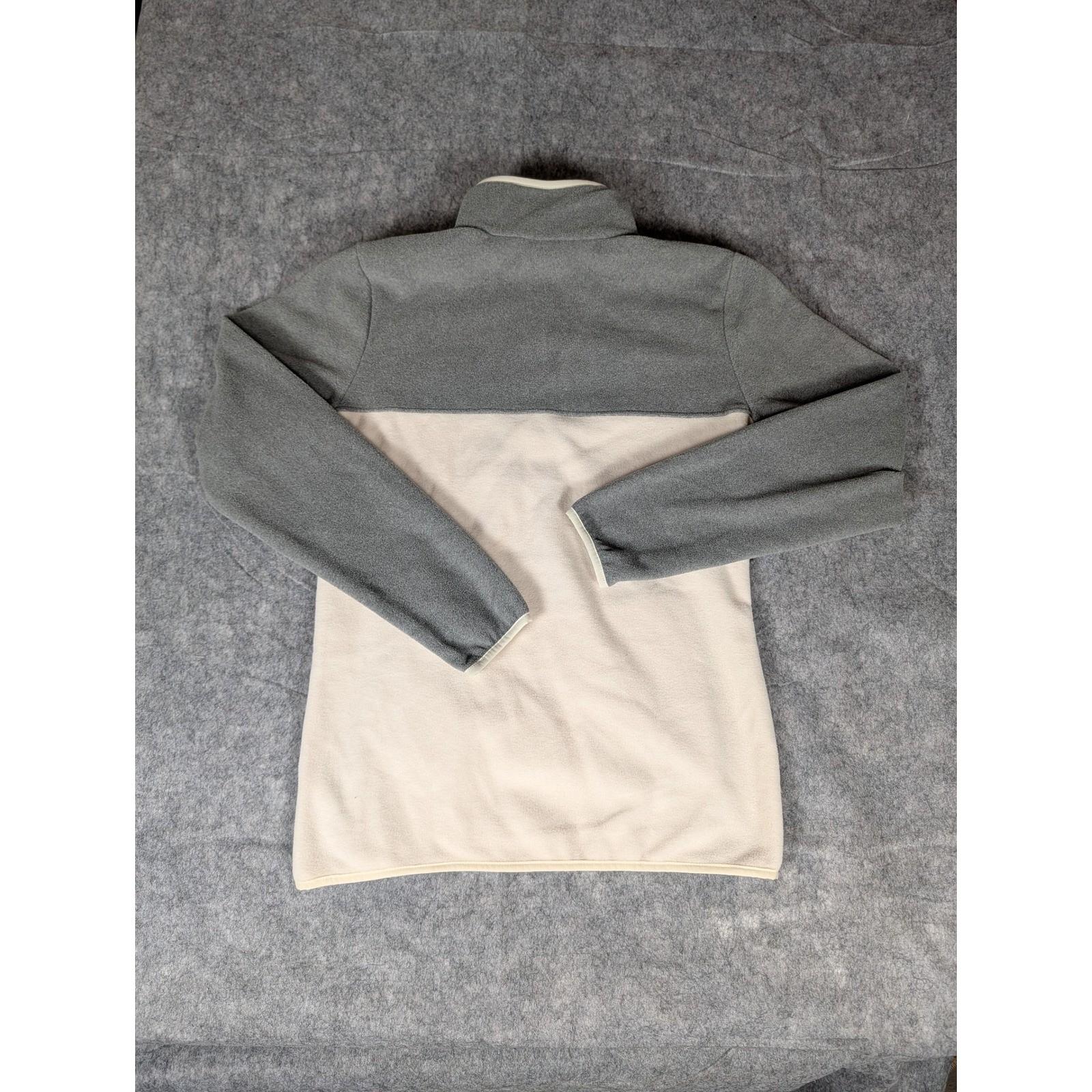 Columbia Women Fleece Pullover Snap Neck Colorblock Gray Cream Pockets Size S thumbnail 3