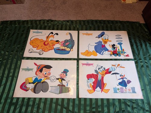 Vintage Hedwin 60's Walt Disney Place Mats Complete Set Of 4 Pinocchio Pluto