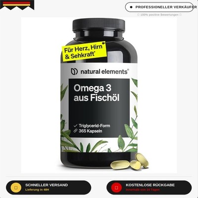 Omega 3 (365 capsules) 1000 mg Fish Oil per Capsule with EPA and DHA in Triglyce
