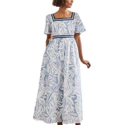 Boden NWT Sz 2 Tropical Floral Maxi Dress Square Neck Flared Sleeve Cottage Chic
