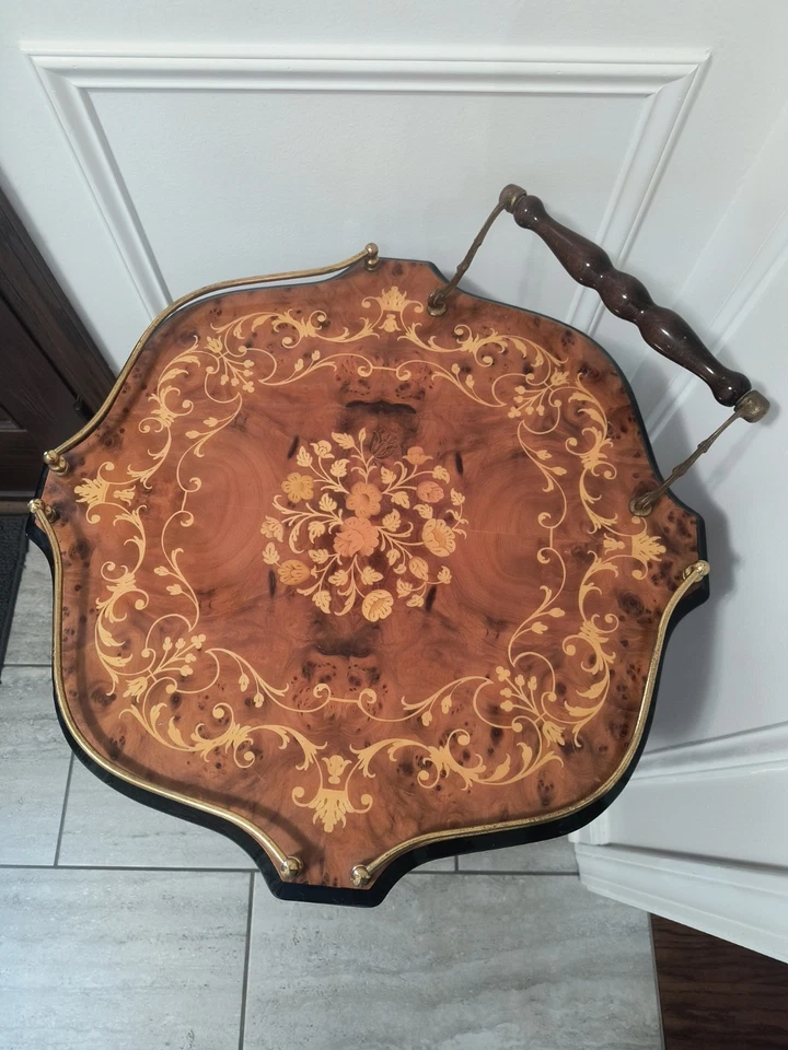 Italian Rosewood Marquetry Bar Tea Dessert Cart 2-Tier 8-Sided Trolley - Image 2 of 4