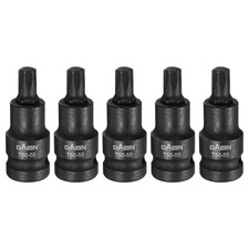 5pcs T50 Torx Bit Socket 55mm Length 12 Square Extension Impact Bit Black