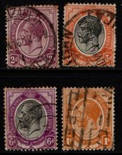 South Africa 1913 1924 King George V 2d, 3d, 6d, 1/- SG6, 8, 11-12 Used