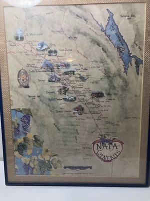 #ad VTG 1983 Map NAPA Valley Wineries Oceana Maps Northern California 20”x16” FRAMED $51.44