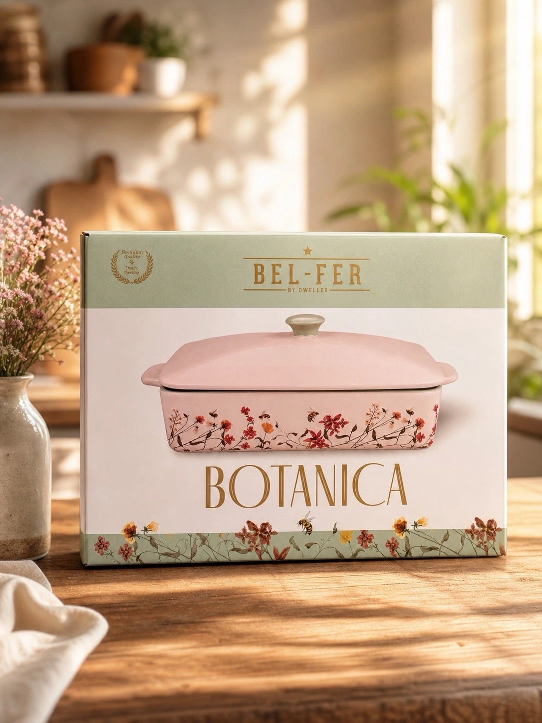 BEL-FER Botanical Bakeware Collection Floral 13x 9 Baking Dish With Lid- New-