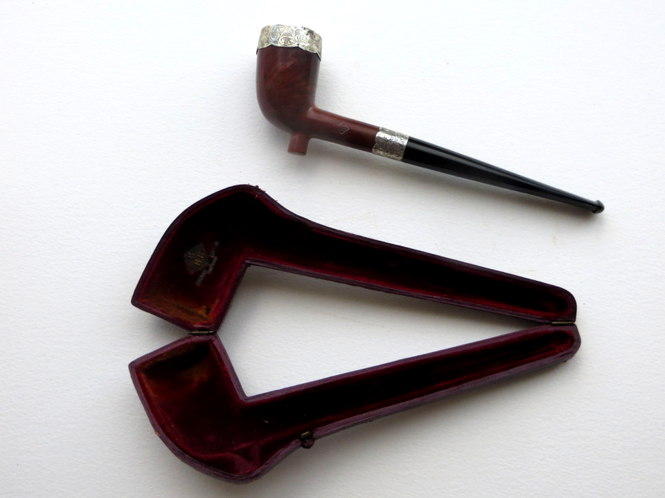 Vintage silver banded mans 19cms smoking pipe with ebonite stem in ...
