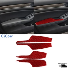 Red Carbon Fiber Interior Door Armrest Panel Trim For Honda Accord 10th 2018-21