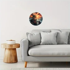 1pc Surreal Sunset Metal Wall Art - 8x8 Inch Round Aluminum Decorative Sign with