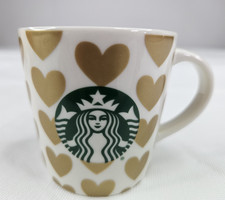 Starbucks Siren Espresso Coffee Cup 3oz White Gold Hearts Shot Demi Mini